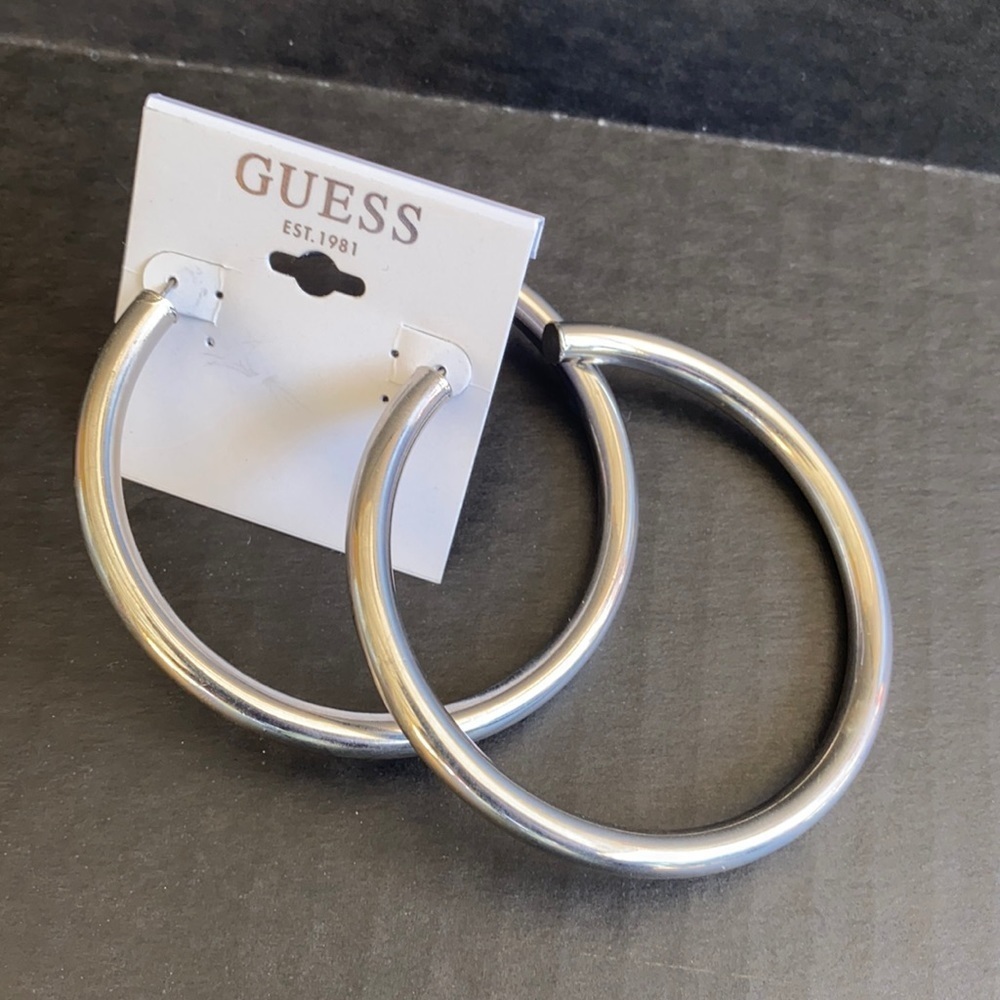 New GUESS Silver Tone Hoop Earrings